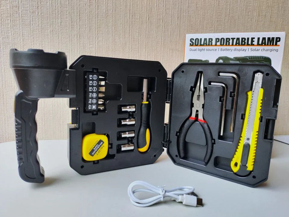 🔥 OFERTA BLACK: Linterna 4 en 1 con Panel Solar y Kit de Herramientas 🔥